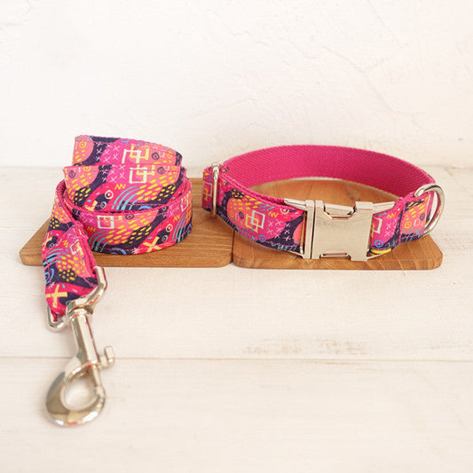 KFX-3374141 Pink Graffiti Adjustable Collar with Traction Leash for Dog Training