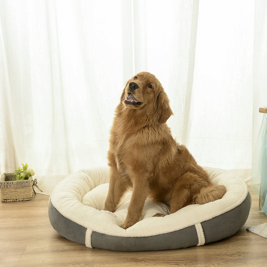KFX-3374397 All-Season Removable Washable Oval Pet Nest in Pearl White & Mocha Brown