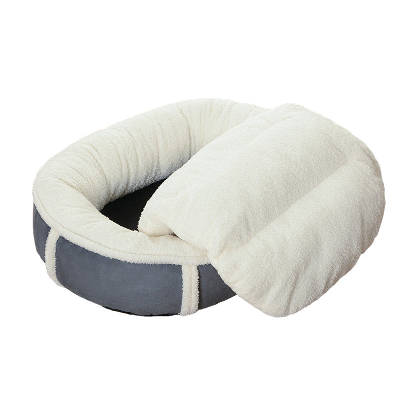 KFX-3374397 All-Season Removable Washable Oval Pet Nest in Pearl White & Mocha Brown