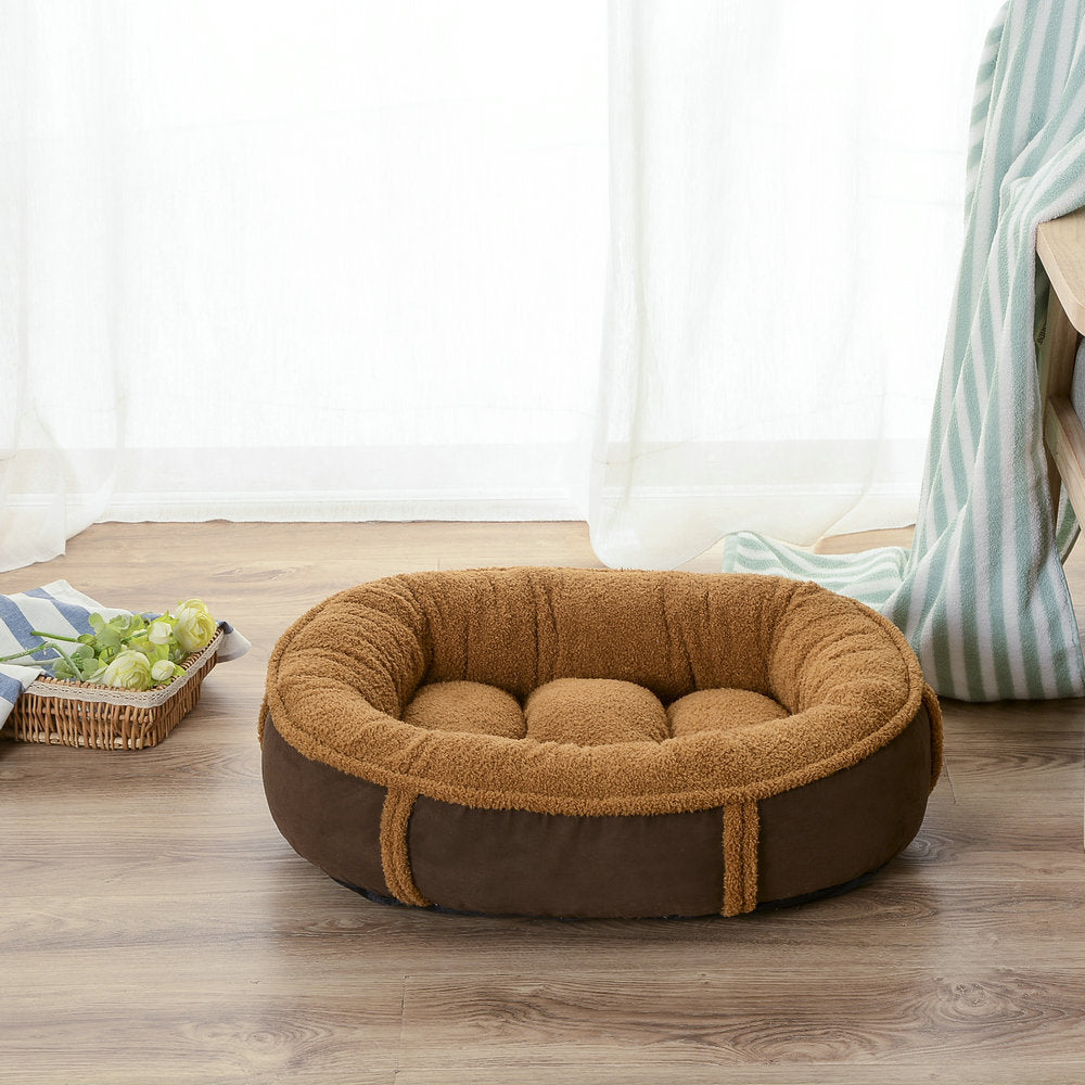 KFX-3374397 All-Season Removable Washable Oval Pet Nest in Pearl White & Mocha Brown