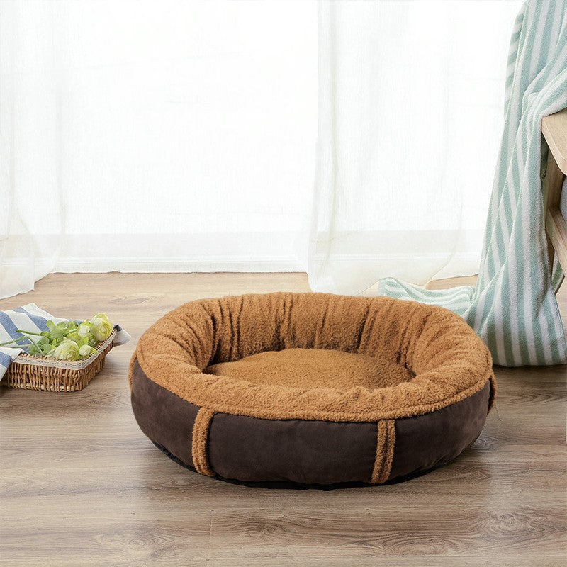 KFX-3374397 All-Season Removable Washable Oval Pet Nest in Pearl White & Mocha Brown