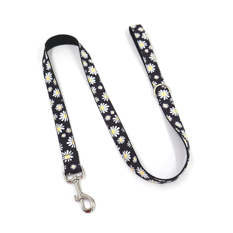 KFX-3379901 Trendy Black Polyester Pet Towing Rope with Environmental Daisy Print