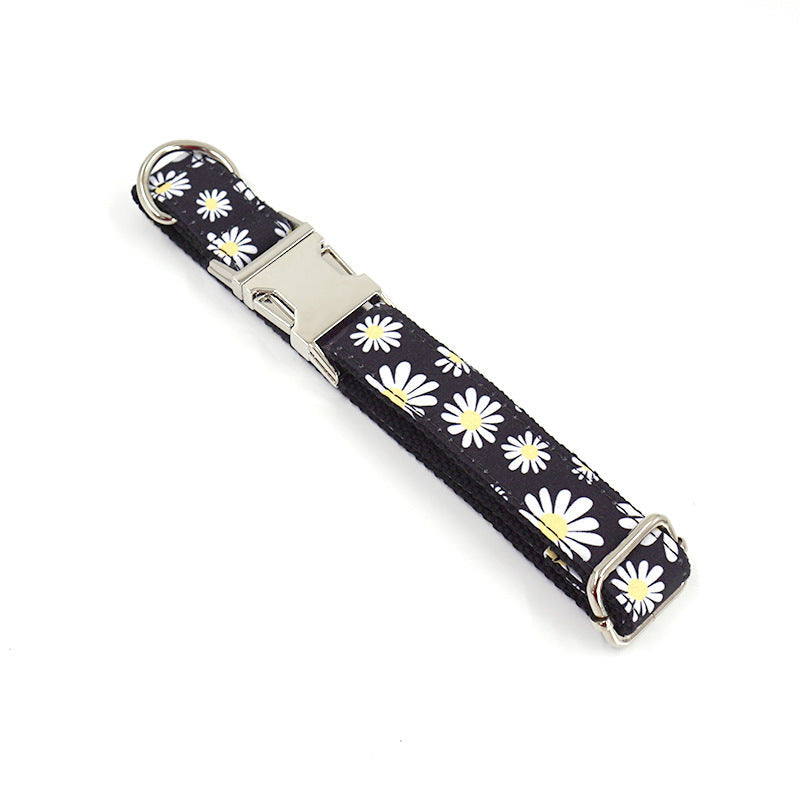 KFX-3379901 Trendy Black Polyester Pet Towing Rope with Environmental Daisy Print