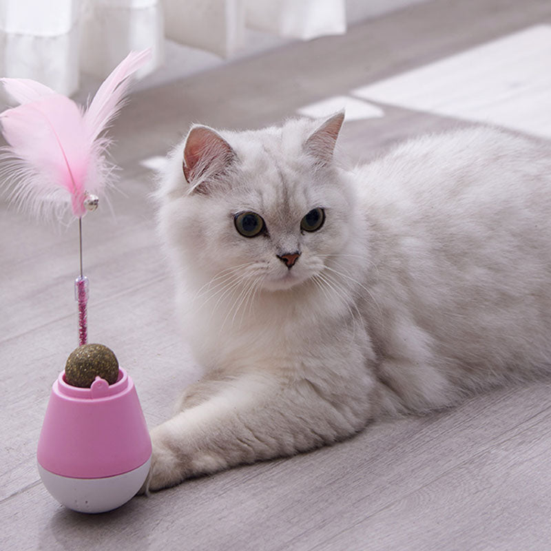 KFX-3380925 Catnip Ball Tumbler Toy for Cats – 10cm x 6.5cm x 20cm in Pink, Green, or Grey