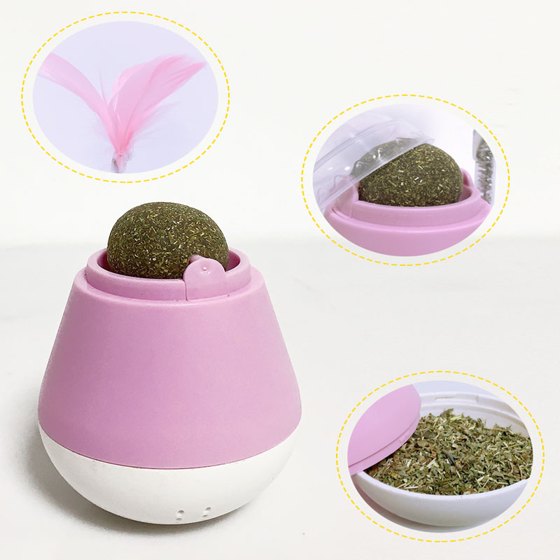 KFX-3380925 Catnip Ball Tumbler Toy for Cats – 10cm x 6.5cm x 20cm in Pink, Green, or Grey