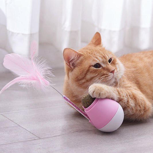 KFX-3380925 Catnip Ball Tumbler Toy for Cats – 10cm x 6.5cm x 20cm in Pink, Green, or Grey
