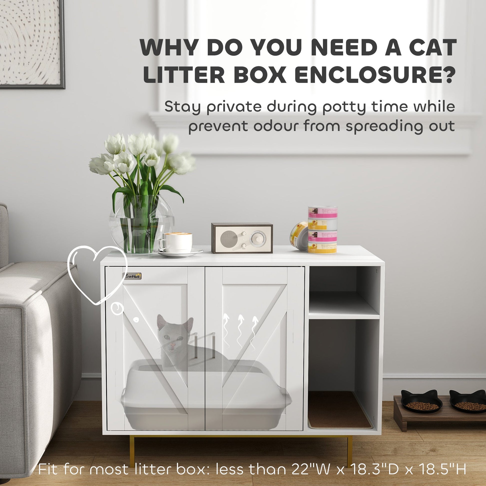 KFX-3381565 Stylish Cat Litter Box Enclosure with Storage Compartment and Scratching Mat