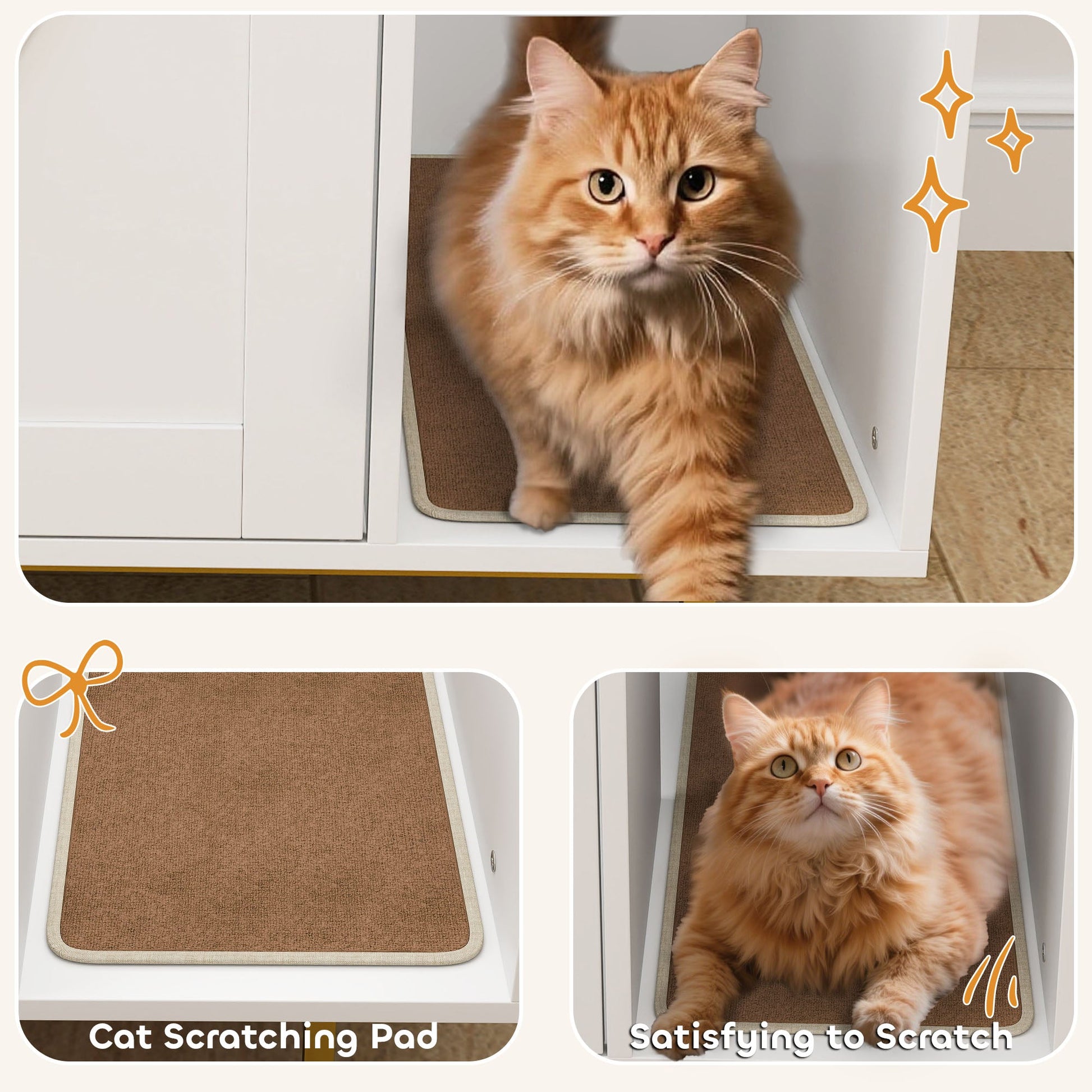 KFX-3381565 Stylish Cat Litter Box Enclosure with Storage Compartment and Scratching Mat