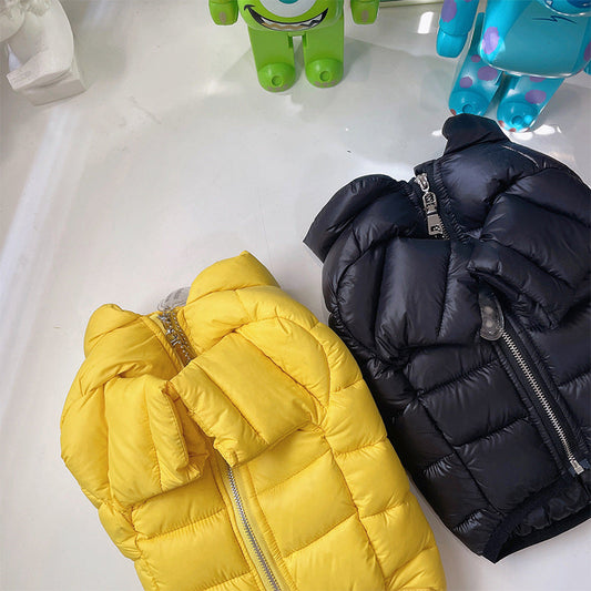 KFX-3384253 Warm Down Jacket for Small and Medium Dogs and Cats - Stylish and Comfortable in Yellow and Black