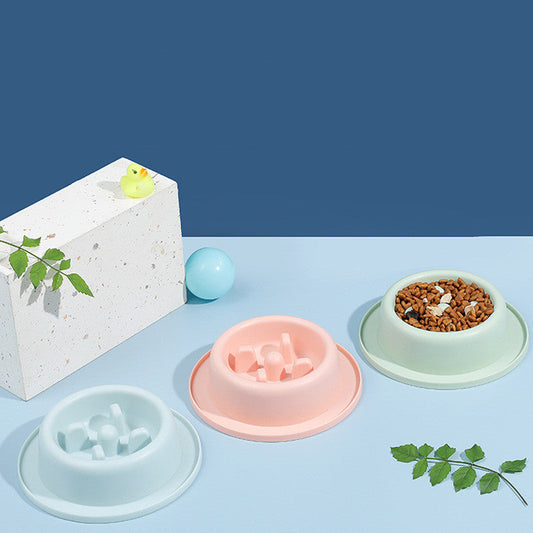 KFX-3386045 Pet Slow Food Bowl - Anti-Choking Feeding Dish, Simple Solid Color Design in Pink, Blue, and Green