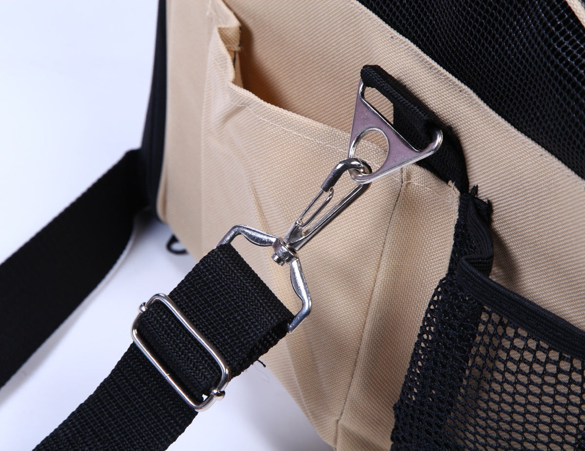 KFX-3387325 Portable Travel Pet Carrier for Dogs and Cats – Crossbody Design in Beige and Dark Gray