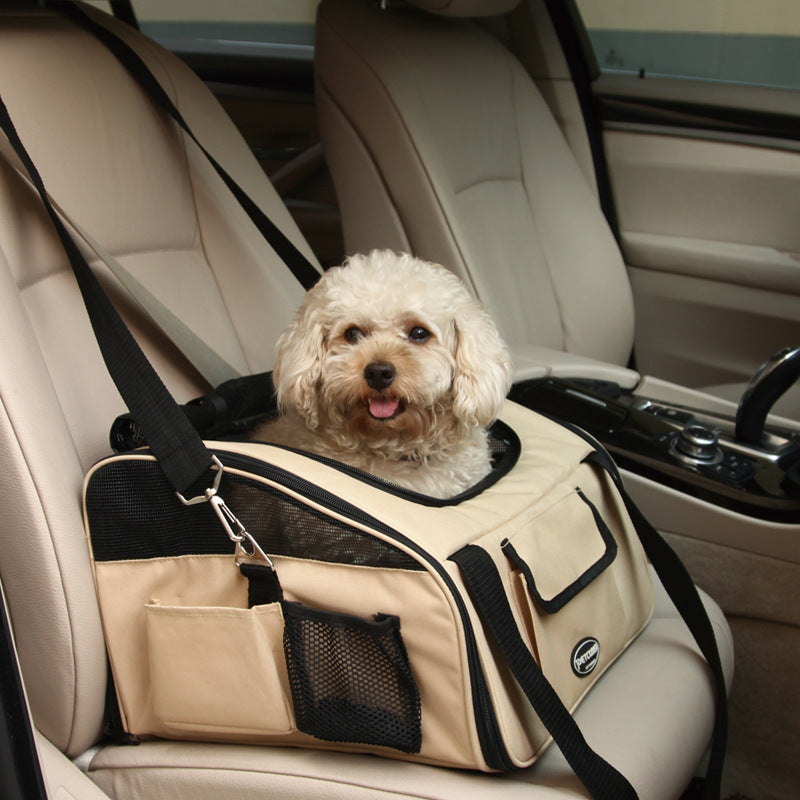KFX-3387325 Portable Travel Pet Carrier for Dogs and Cats – Crossbody Design in Beige and Dark Gray