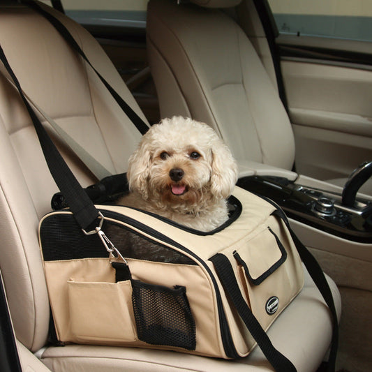 KFX-3387325 Portable Travel Pet Carrier for Dogs and Cats – Crossbody Design in Beige and Dark Gray