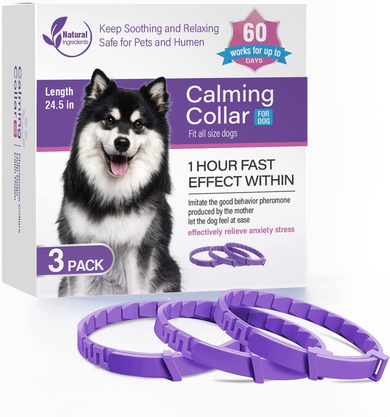 KFX-3387837 Pet Calming Collar for Cats and Dogs - 3 Pack, 4 Pack Options Available, Plastic Material, Plain Design