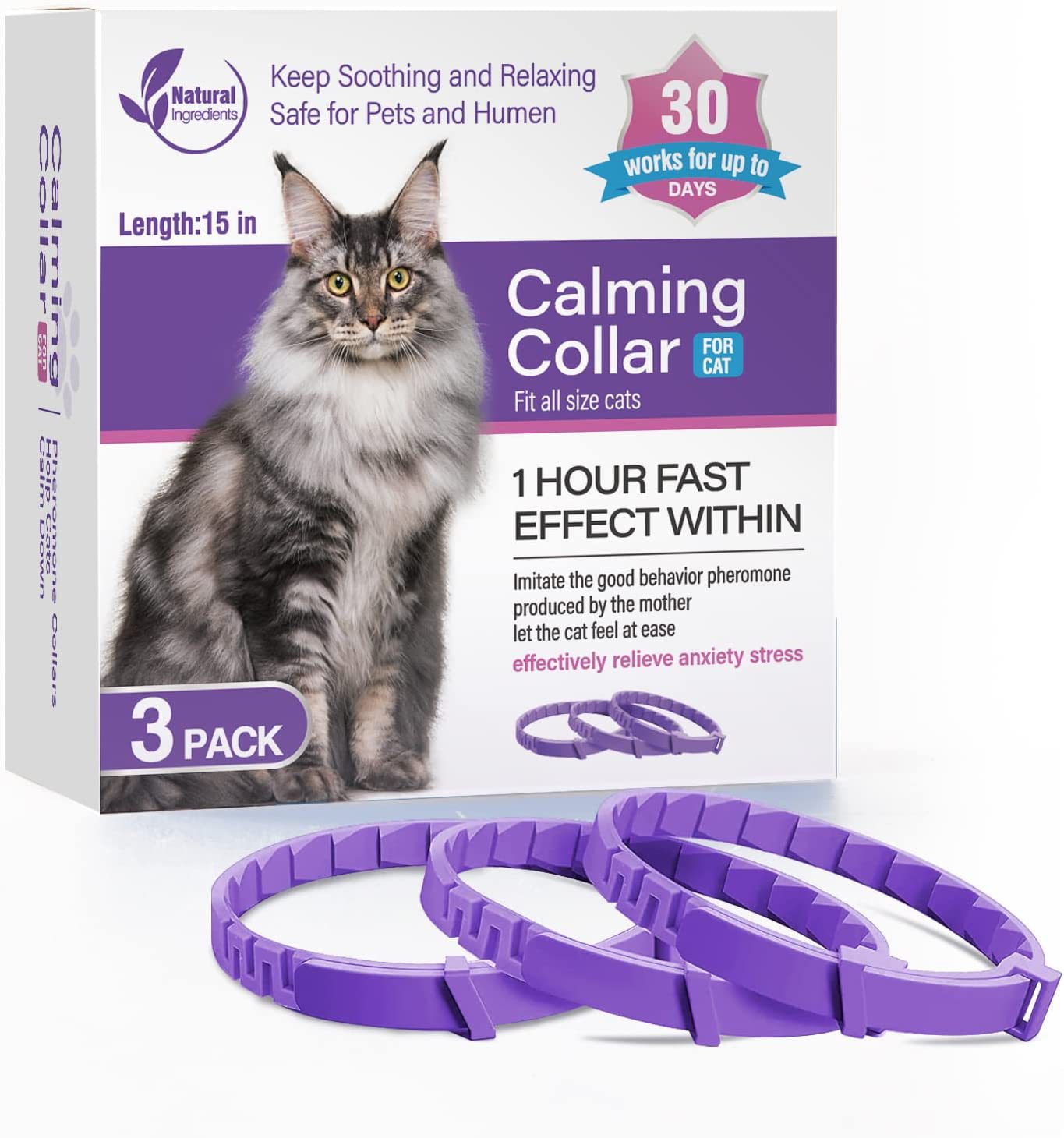 KFX-3387837 Pet Calming Collar for Cats and Dogs - 3 Pack, 4 Pack Options Available, Plastic Material, Plain Design