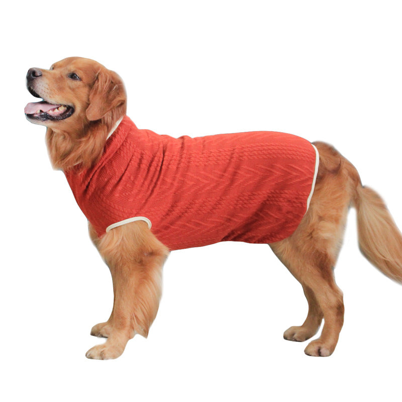 KFX-3389629 High Collar Vintage Dog Sweater - Winter Edition in Light Grey and Dark Red, Polyester Material, Sizes S to 5XL