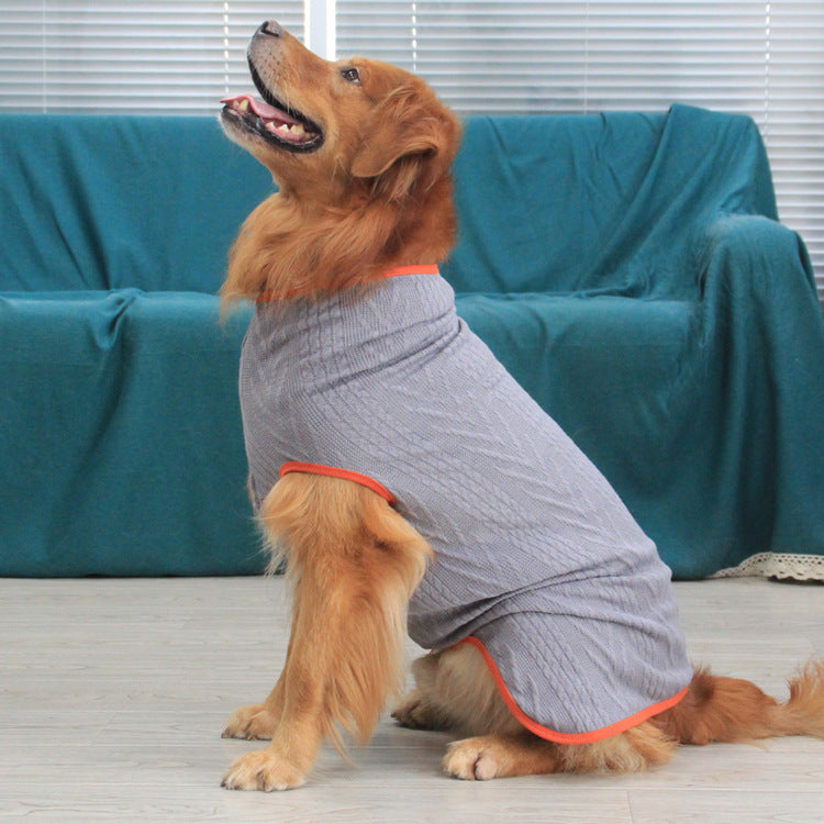 KFX-3389629 High Collar Vintage Dog Sweater - Winter Edition in Light Grey and Dark Red, Polyester Material, Sizes S to 5XL