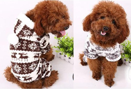 KFX-3390013 Fawn Snowflake Print Dog Outfit with Soft Fabric and Fur Ball Accents