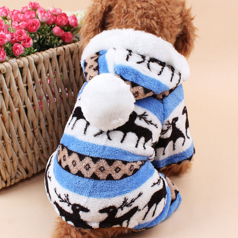 KFX-3390013 Fawn Snowflake Print Dog Outfit with Soft Fabric and Fur Ball Accents