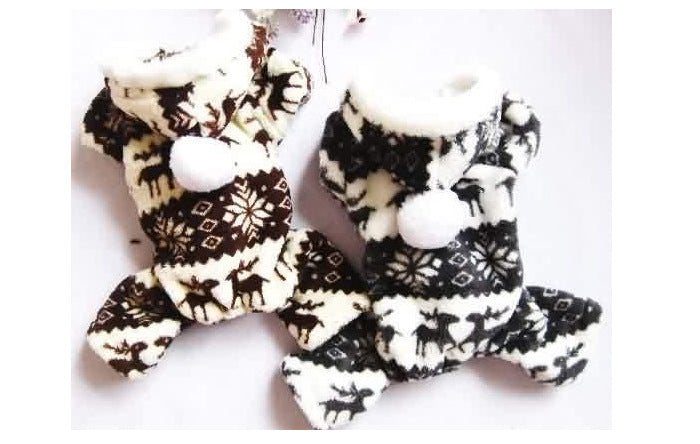 KFX-3390013 Fawn Snowflake Print Dog Outfit with Soft Fabric and Fur Ball Accents