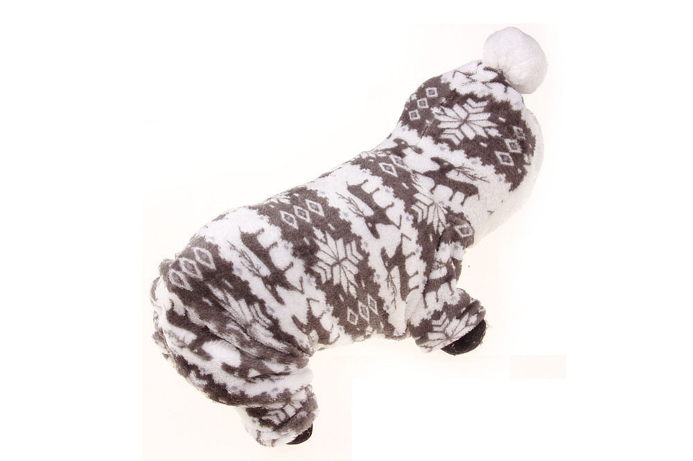 KFX-3390013 Fawn Snowflake Print Dog Outfit with Soft Fabric and Fur Ball Accents
