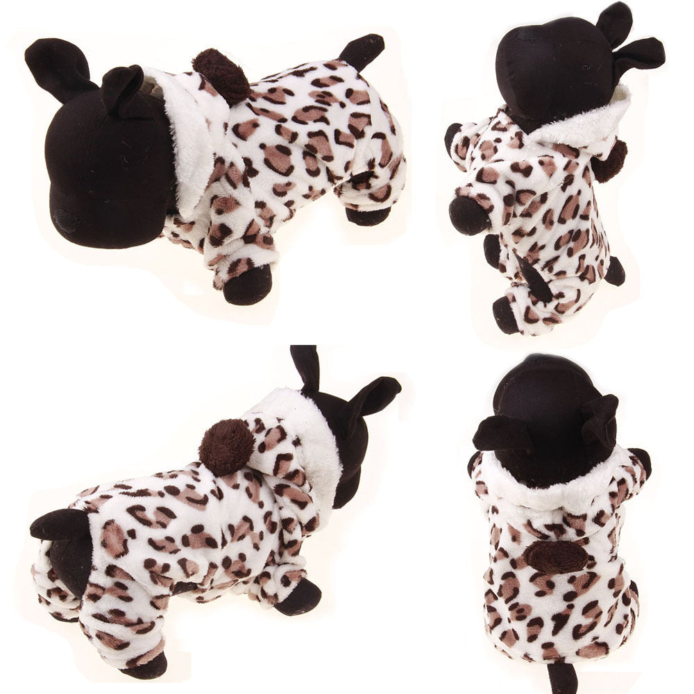 KFX-3390013 Fawn Snowflake Print Dog Outfit with Soft Fabric and Fur Ball Accents