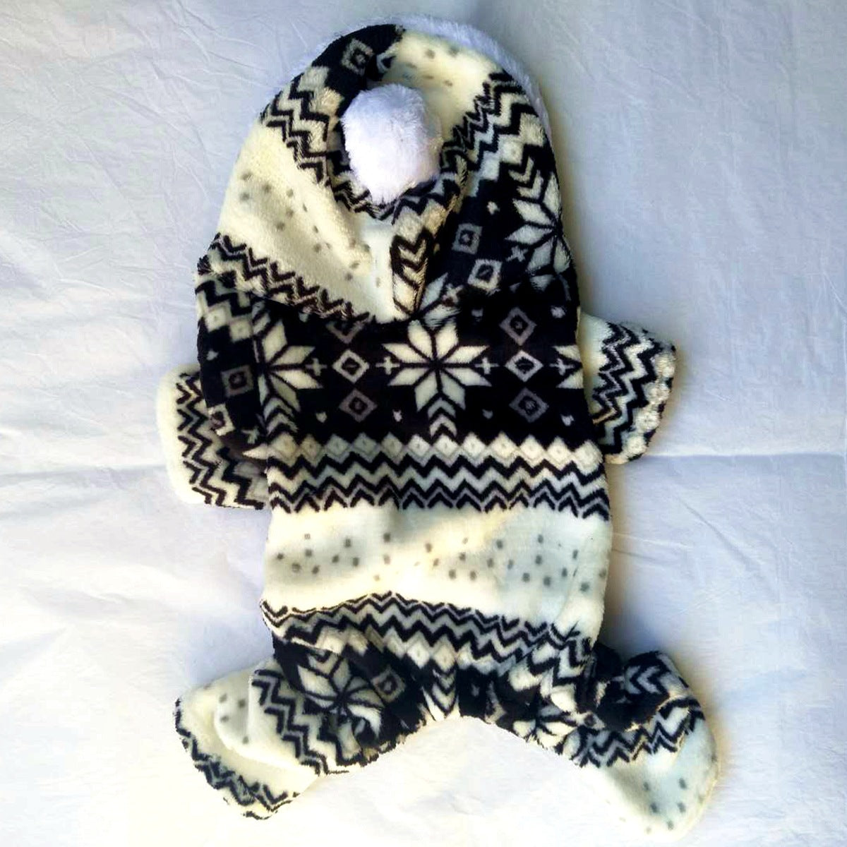 KFX-3390013 Fawn Snowflake Print Dog Outfit with Soft Fabric and Fur Ball Accents