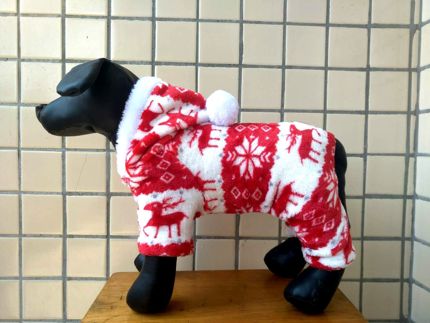 KFX-3390013 Fawn Snowflake Print Dog Outfit with Soft Fabric and Fur Ball Accents