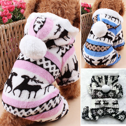 KFX-3390013 Fawn Snowflake Print Dog Outfit with Soft Fabric and Fur Ball Accents