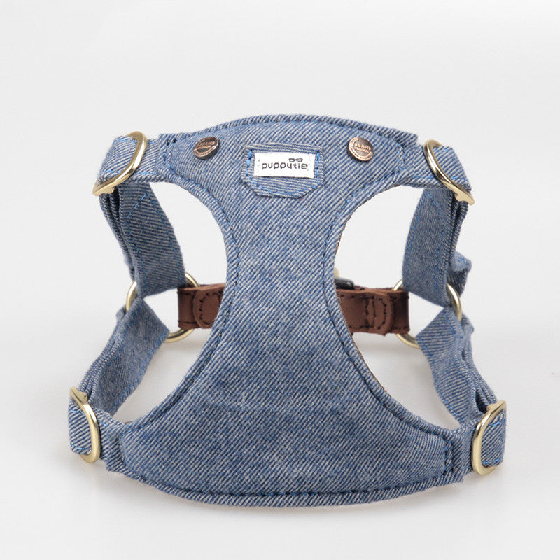 KFX-3390909 Adjustable Denim Dog Harness for Small to Medium Dogs - Comfortable and Durable Design