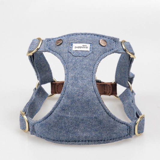 KFX-3390909 Adjustable Denim Dog Harness for Small to Medium Dogs - Comfortable and Durable Design