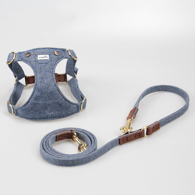 KFX-3390909 Adjustable Denim Dog Harness for Small to Medium Dogs - Comfortable and Durable Design