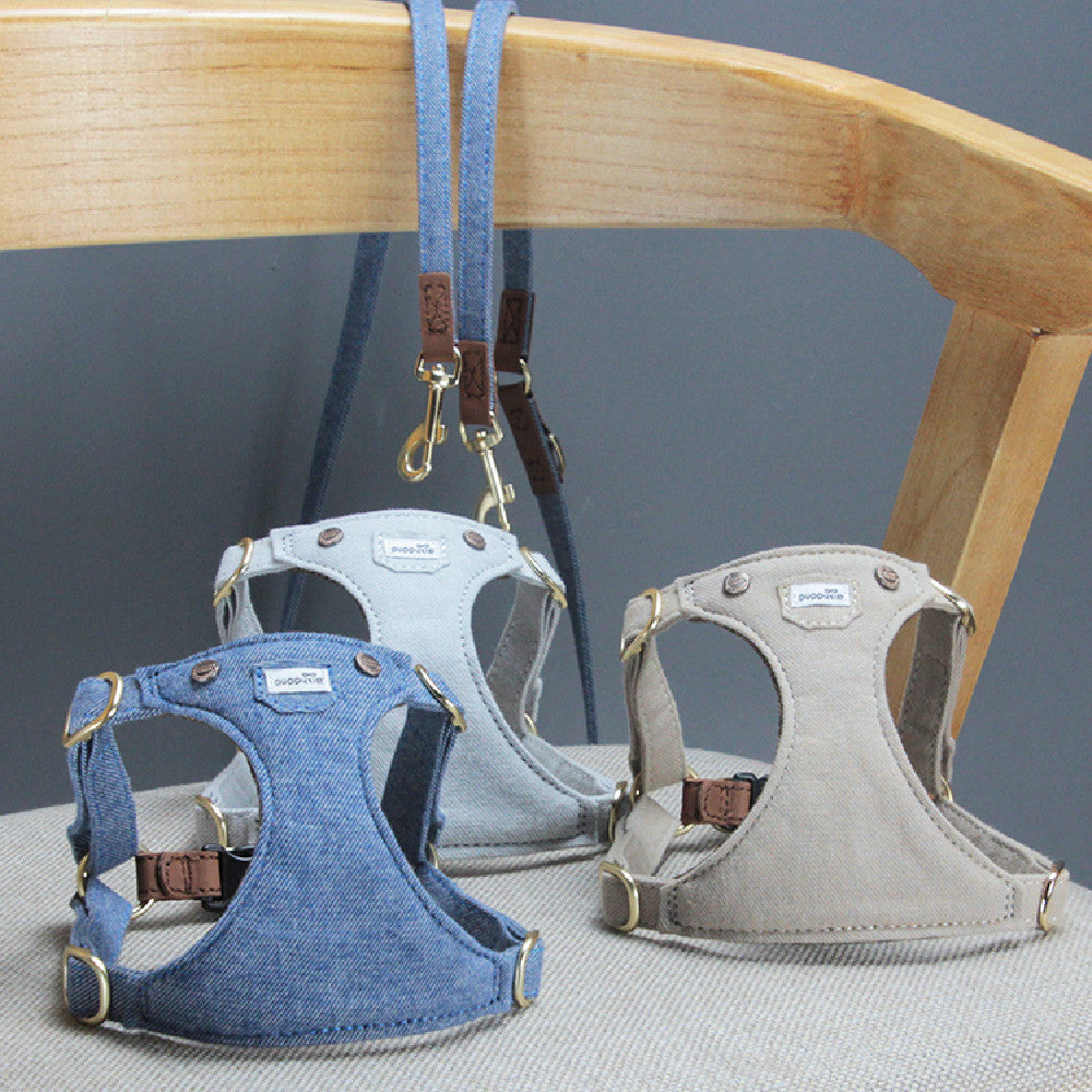 KFX-3390909 Adjustable Denim Dog Harness for Small to Medium Dogs - Comfortable and Durable Design