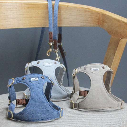 KFX-3390909 Adjustable Denim Dog Harness for Small to Medium Dogs - Comfortable and Durable Design