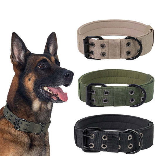 KFX-3393085 Adjustable Military Dog Collar with Metal D Ring & Buckle for Medium to Large Dogs
