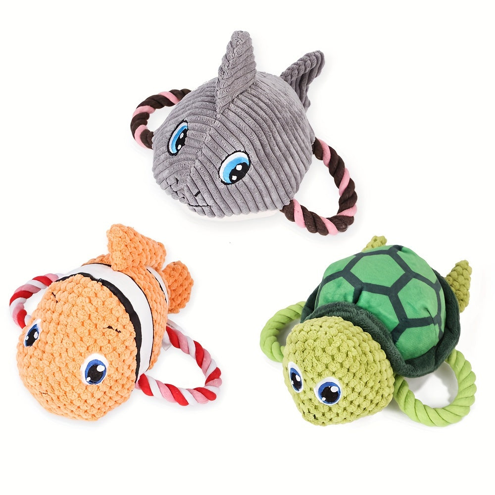 KFX-3394877 Interactive Turtle-Shaped Chew Toy for Dogs - Plush Knot Toy for Pets
