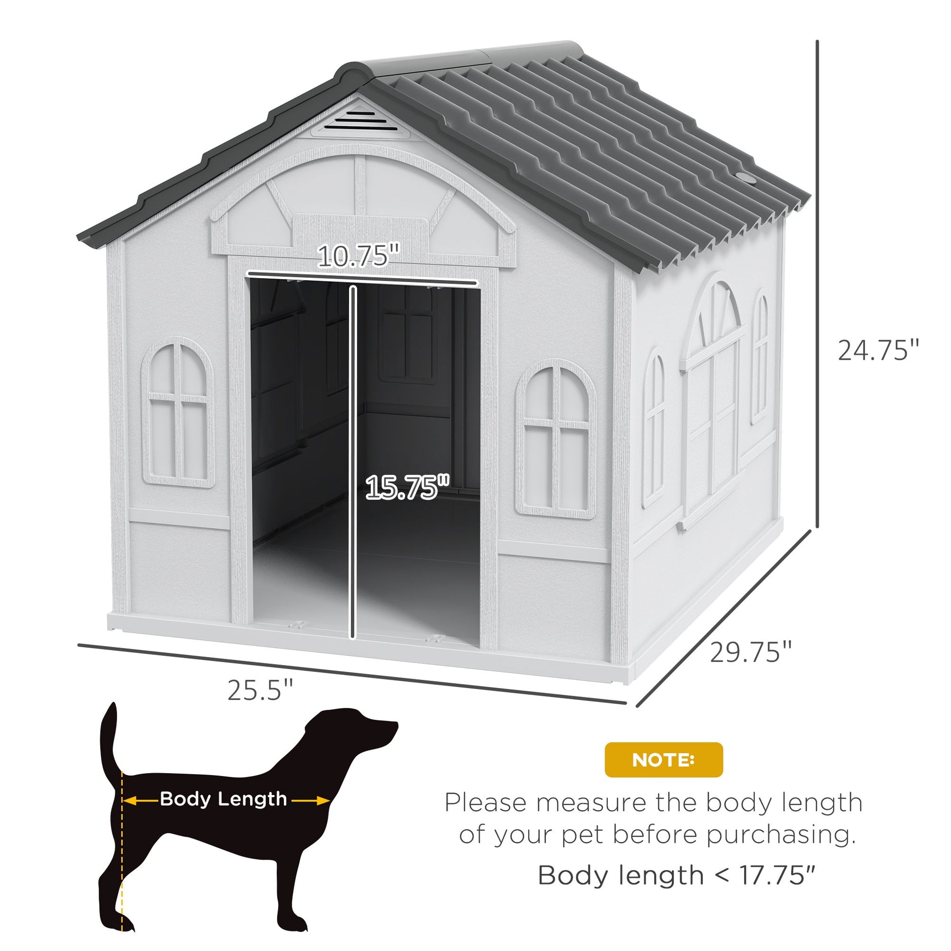 KFX-3395261 Water-Resistant Indoor/Outdoor Dog House with Large Door and Easy Assembly for Small to Medium Dogs - Gray