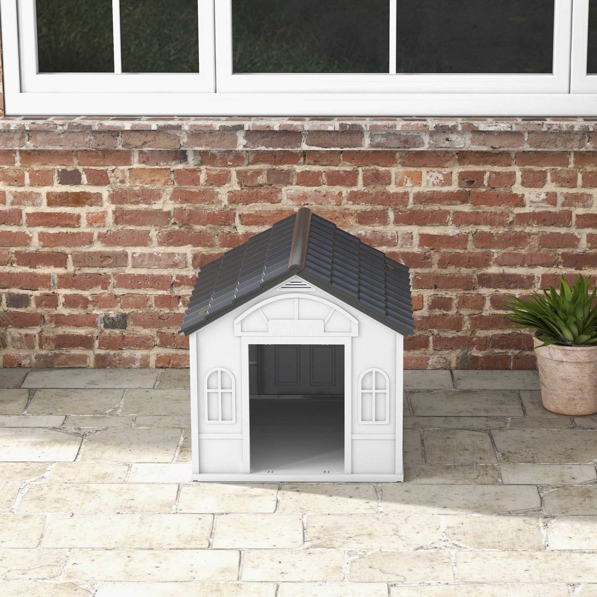 KFX-3395261 Water-Resistant Indoor/Outdoor Dog House with Large Door and Easy Assembly for Small to Medium Dogs - Gray