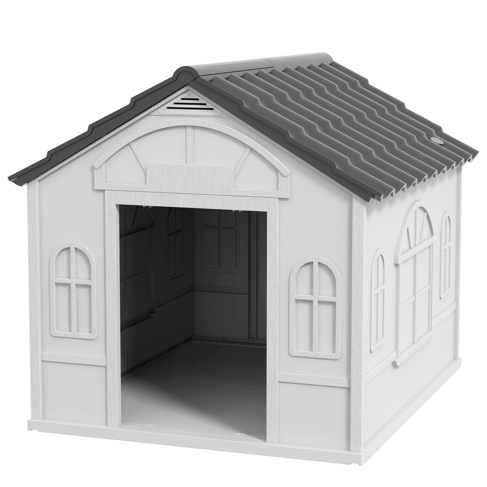 KFX-3395261 Water-Resistant Indoor/Outdoor Dog House with Large Door and Easy Assembly for Small to Medium Dogs - Gray