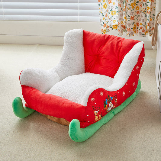KFX-3395645 Cozy Winter Cat Nest Bed - Soft Cloth Pet Shelter 63x45x33cm