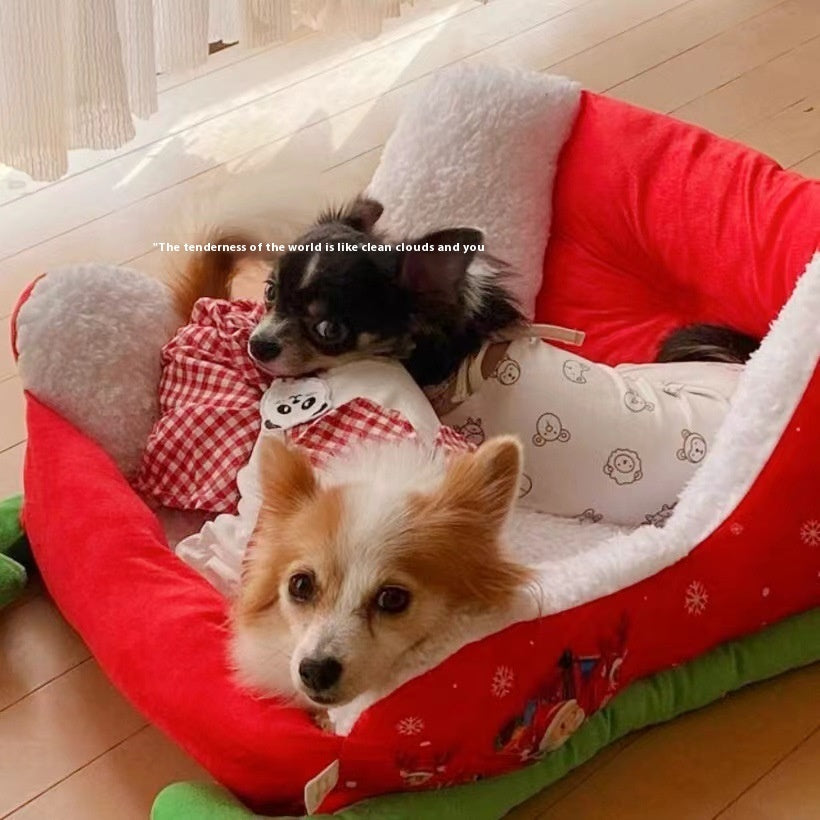 KFX-3395645 Cozy Winter Cat Nest Bed - Soft Cloth Pet Shelter 63x45x33cm