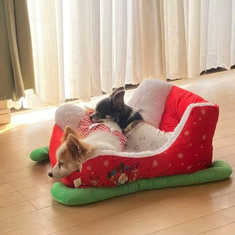 KFX-3395645 Cozy Winter Cat Nest Bed - Soft Cloth Pet Shelter 63x45x33cm