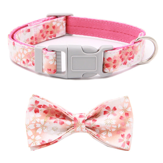 KFX-3399357 Floral Adjustable Dog Collar with Bow Tie - Double Layer Fabric for All Seasons