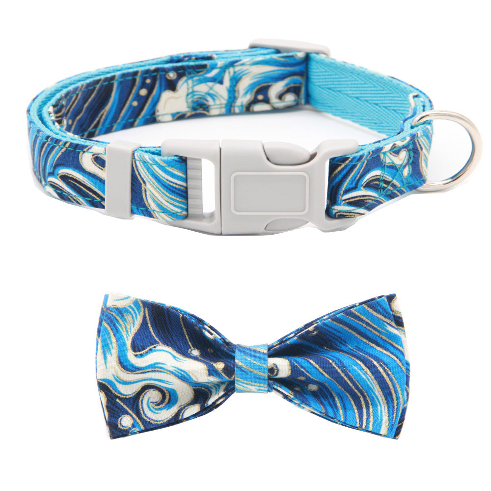 KFX-3399357 Floral Adjustable Dog Collar with Bow Tie - Double Layer Fabric for All Seasons