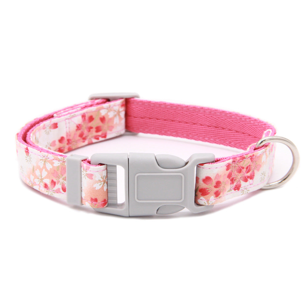 KFX-3399357 Floral Adjustable Dog Collar with Bow Tie - Double Layer Fabric for All Seasons