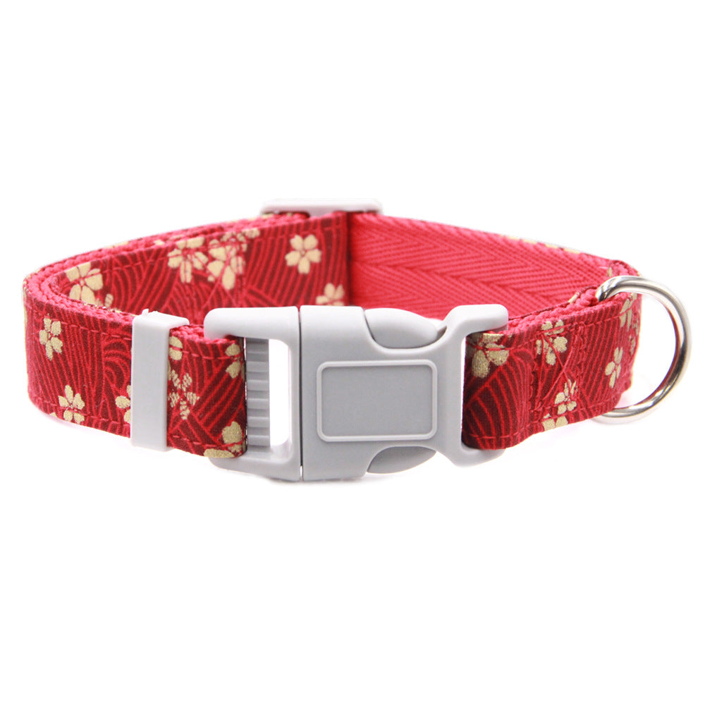 KFX-3399357 Floral Adjustable Dog Collar with Bow Tie - Double Layer Fabric for All Seasons