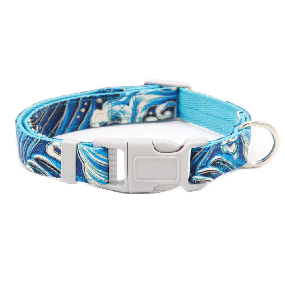 KFX-3399357 Floral Adjustable Dog Collar with Bow Tie - Double Layer Fabric for All Seasons