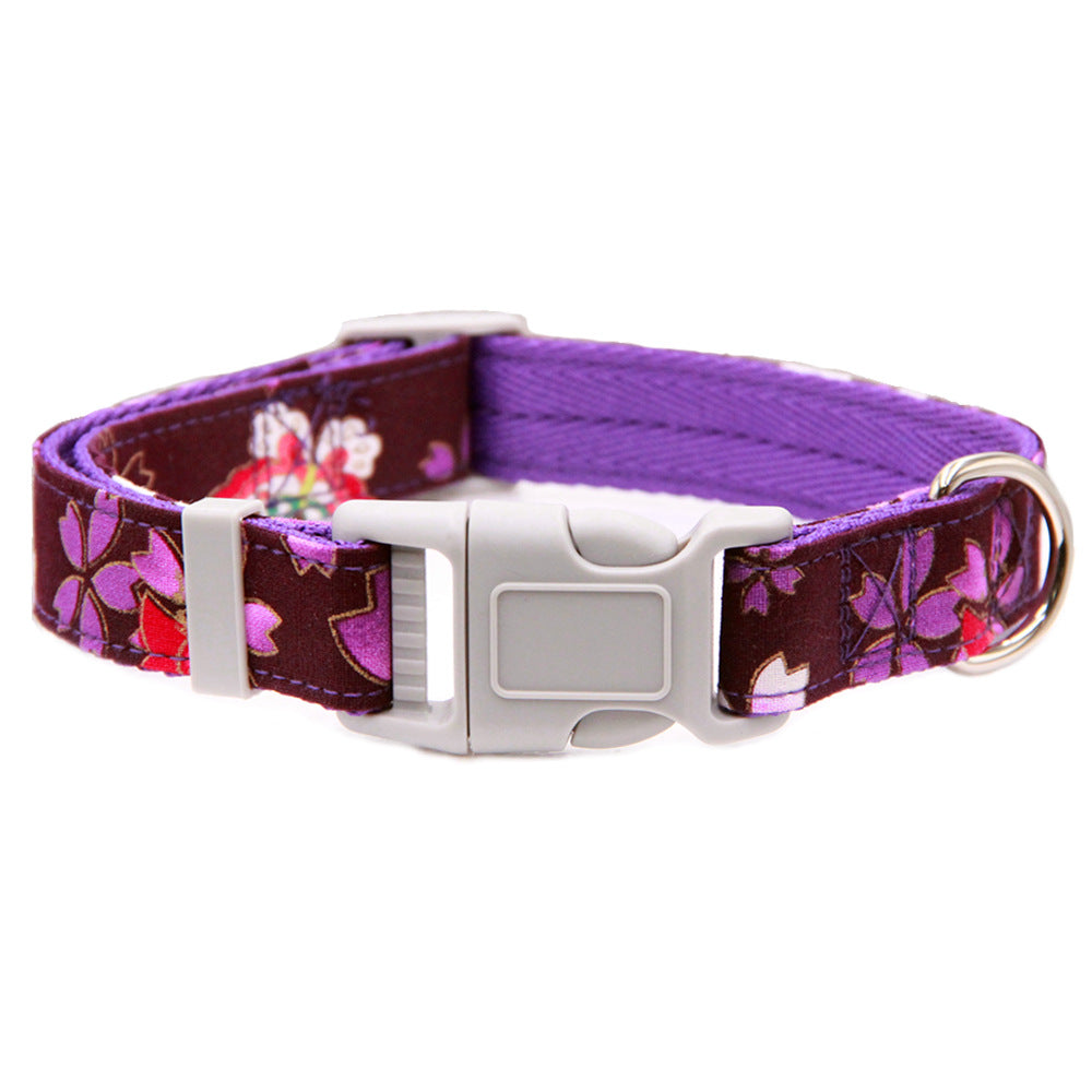 KFX-3399357 Floral Adjustable Dog Collar with Bow Tie - Double Layer Fabric for All Seasons