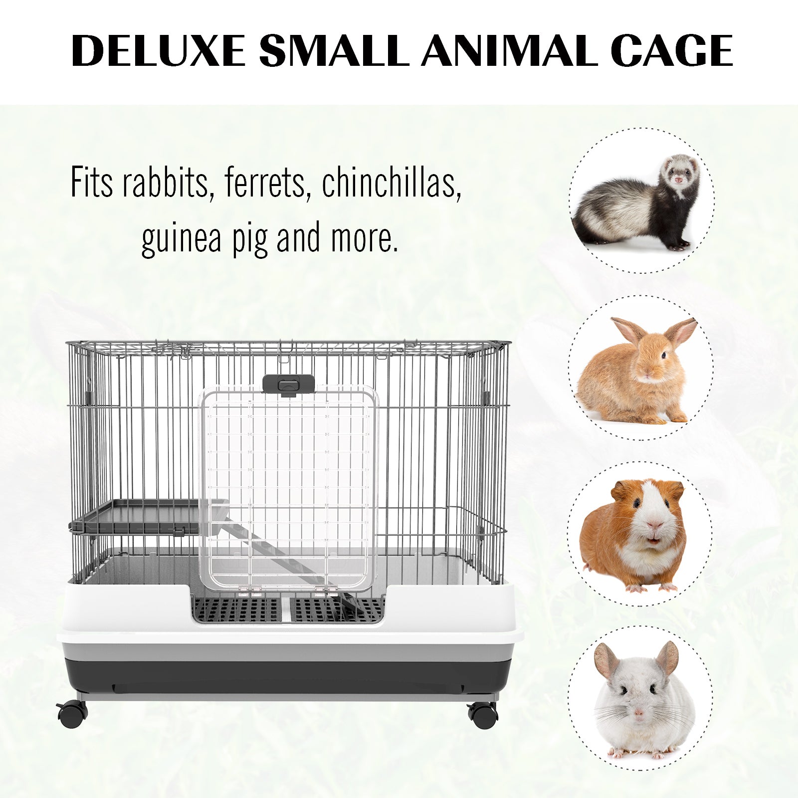KFX-3401021 2-Level Small Animal Cage with Wheels, Removable Tray, Platform and Ramp for Bunnies, Chinchillas, and Ferrets - Black