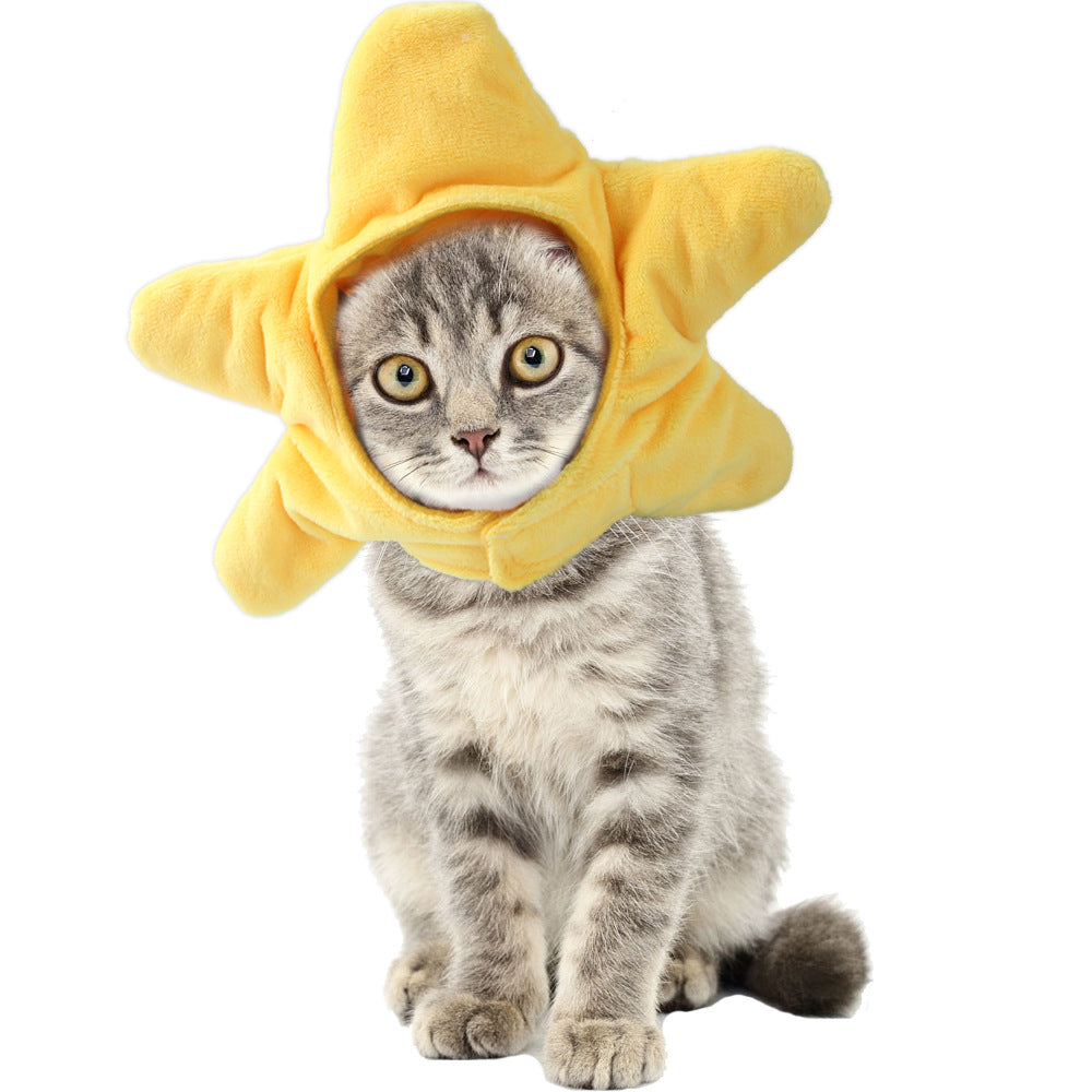 KFX-3402173 Stylish Cartoon Starfish Cat Headgear for All Seasons - Plush Pet Accessory